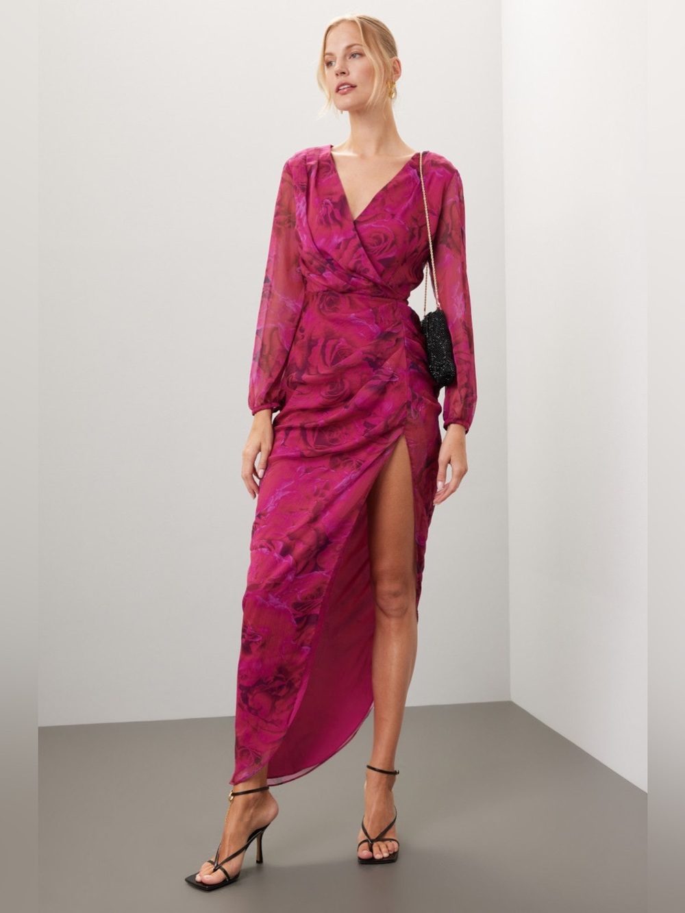 Amanda Uprichard Roseberry Roma Floral Maxi Dress Chiffon Wrap Wedding Guest M